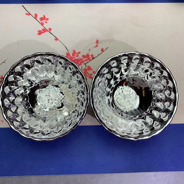 龙飞凤舞银色龙纹龙凤对杯高端茶杯陶瓷杯2只装无礼盒