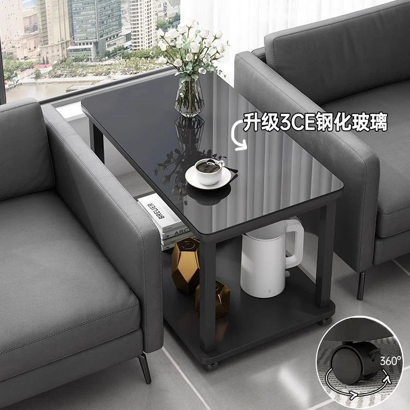 沙发客厅家用带轮可移动落地钢化玻璃小桌子小茶几小户型小方桌