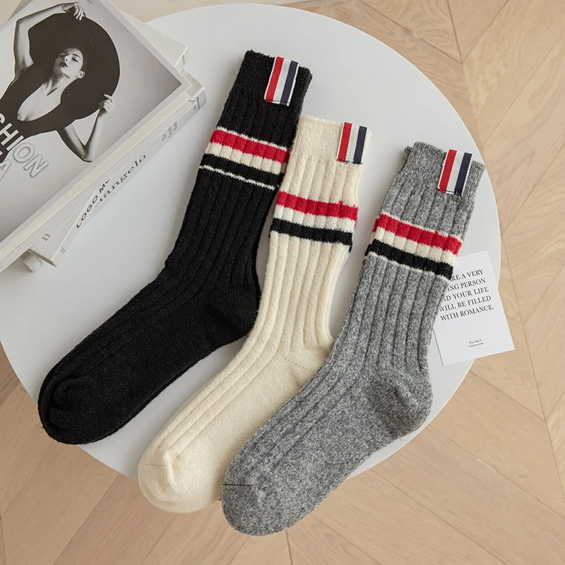 加厚袜子女秋冬棉ins潮中筒袜保暖百搭运动长筒堆堆袜条纹潮流