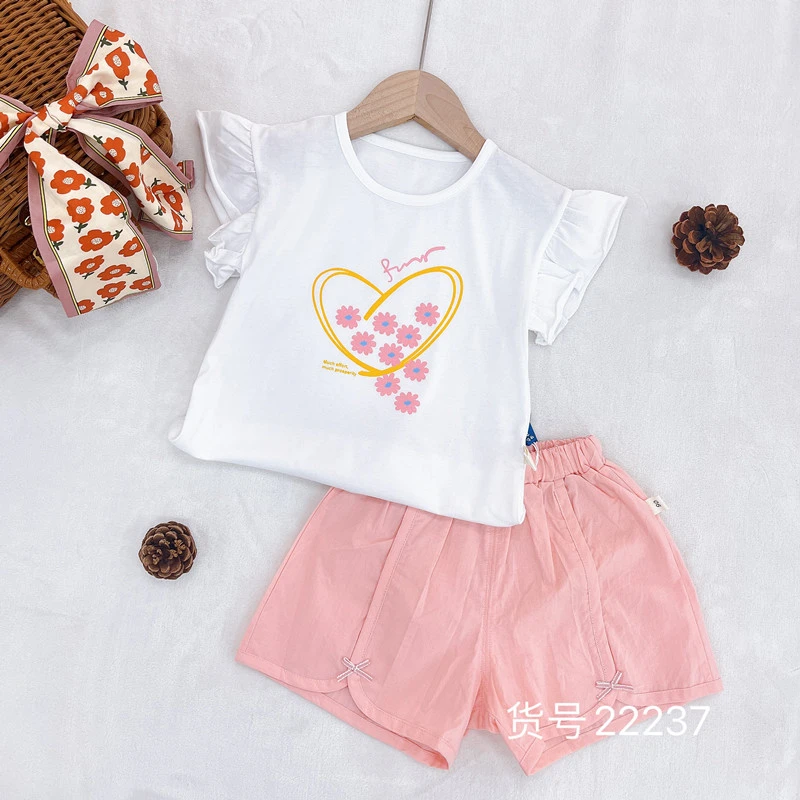 女童夏季短袖套装印花小童洋气女宝宝套装