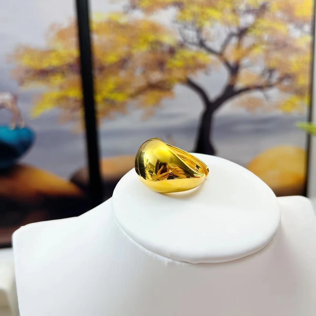戒指 【粉丝专享】情侣款鸽子蛋开口戒指时尚简约光面金色戒指