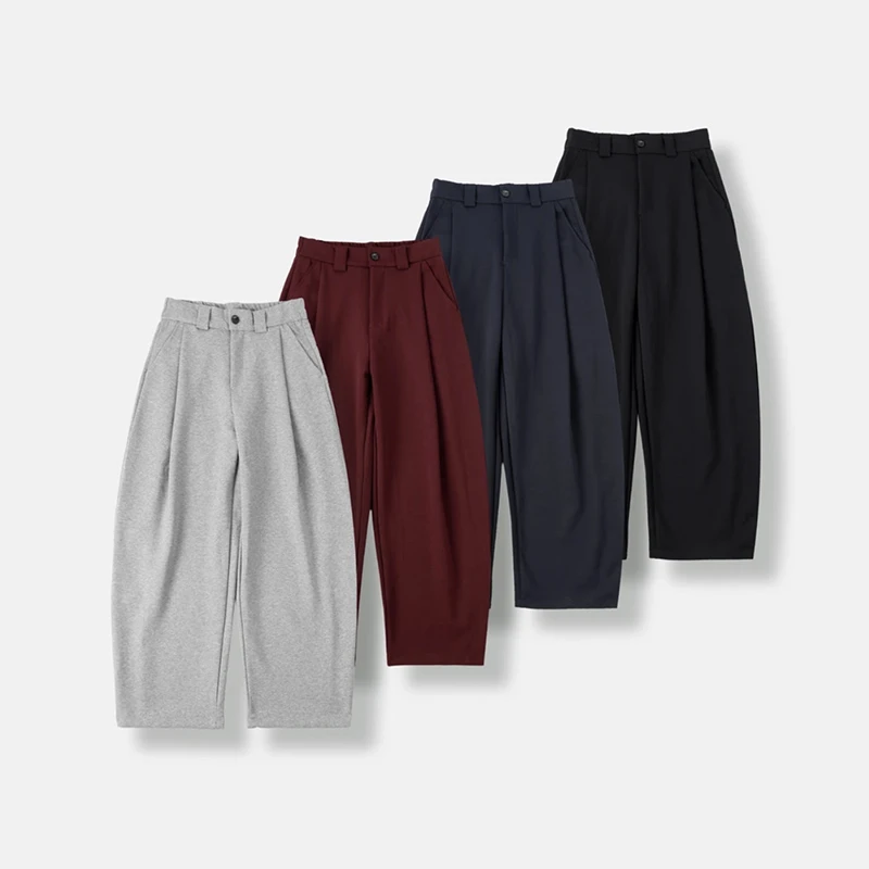 【呉个壹男装】春季新款高腰松紧宽松显瘦a字裤纯色简约压褶阔腿裤