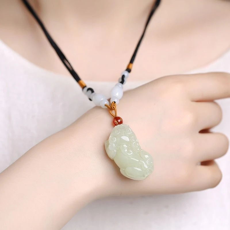 天然和田玉玉如意貔貅吊坠男女款项链玉石皮丘情侣挂件车钥匙扣