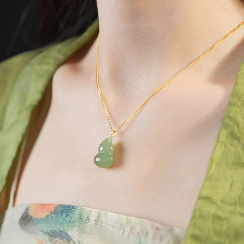 和田玉晴水葫芦吊坠项链女妈妈玉石翡翠玉坠气质百搭母亲节礼物