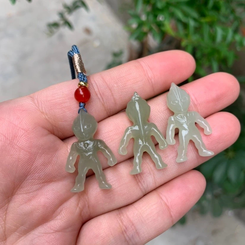 天然和田玉奥特曼吊坠卡通人物迪迦奥特曼项链挂坠儿童礼物送证书