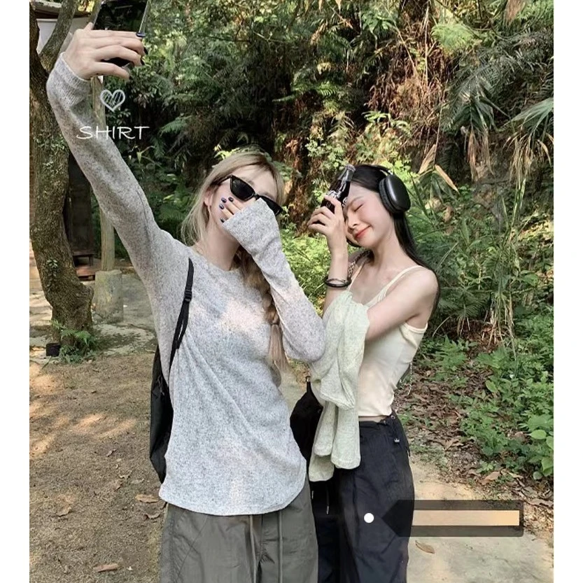 【清货浮力】微透防晒罩衫圆领T恤女慵懒风夏季休闲长袖防晒上衣ins