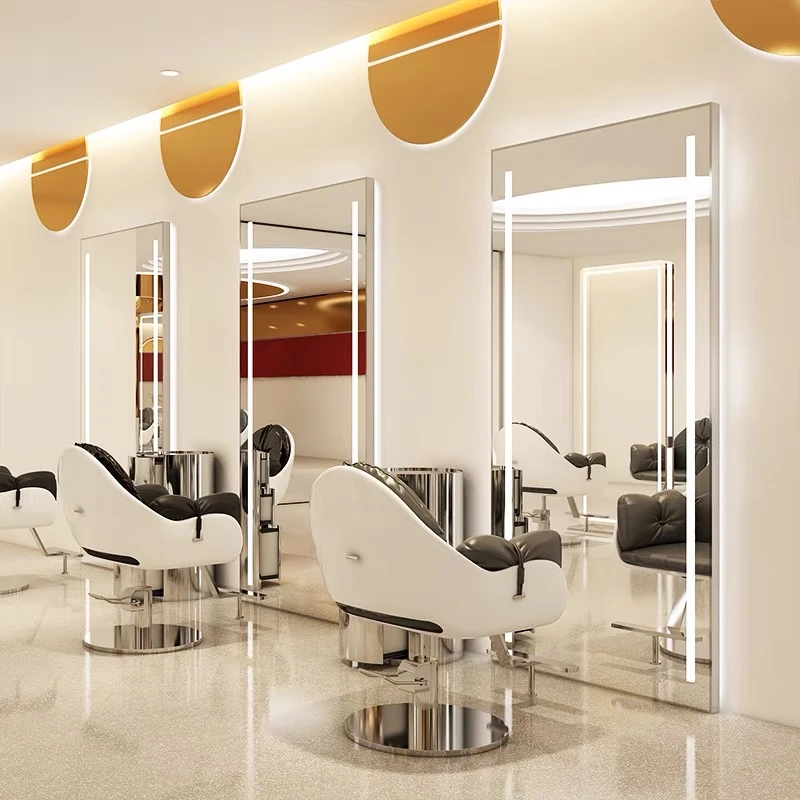 美发店发廊专用大通镜理发店镜子烫染区镜台网红镜子带灯横挂边框