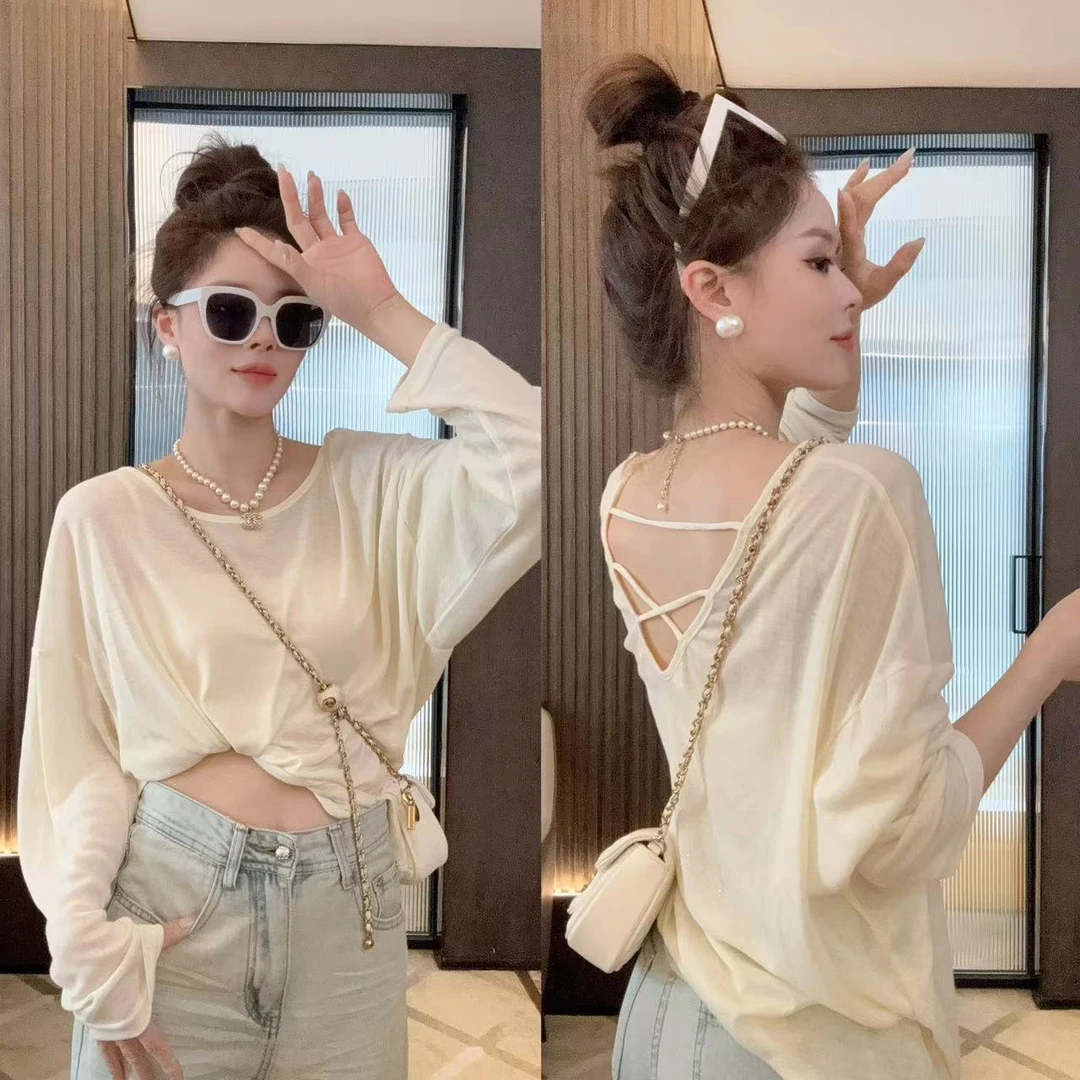 【静静衣橱】2024夏季女士打底衫新款显瘦时尚防晒衣长袖女t恤Y7285