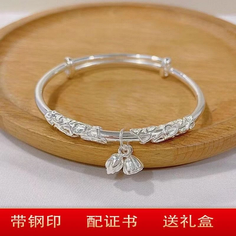 足银手镯 足银9999古风花丝铃铛纯银手镯ins风礼物足银女手镯940