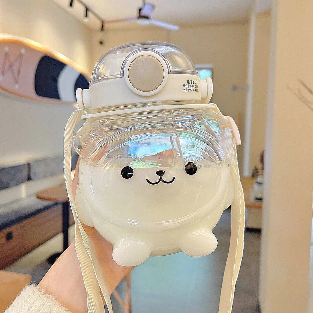 网红双饮吸管杯超大容量水杯创意学生儿童小熊吸管杯大肚杯子ins