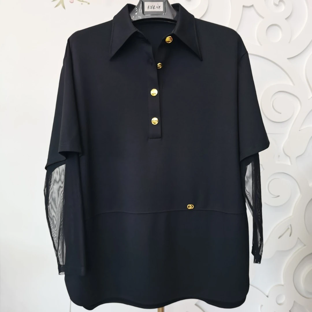 胖人坊大码时尚黑色小衫4023