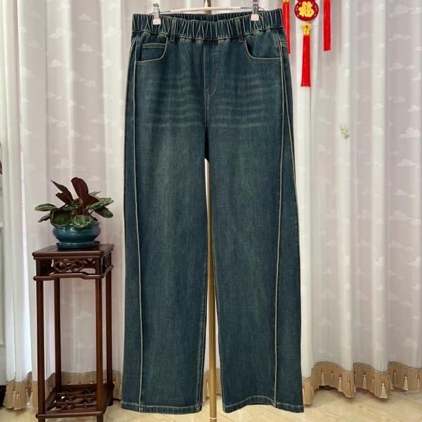 胖人坊大码窄版牛仔阔腿裤01315裤长106