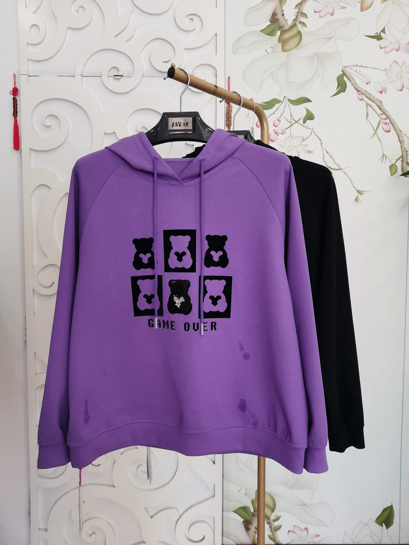 胖人坊大码时尚带帽卫衣4123  衣长67