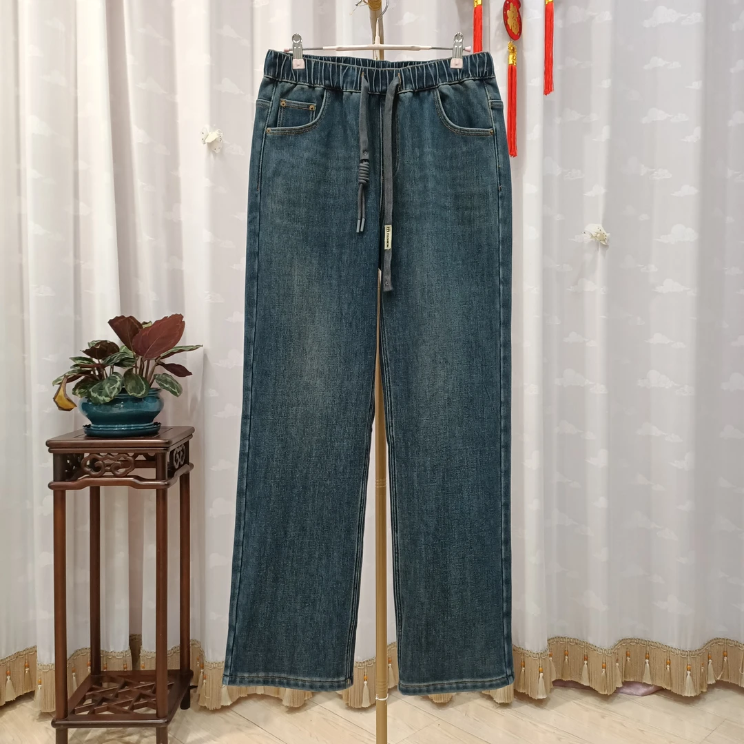 胖人坊大码加绒牛仔裤01248  裤长107