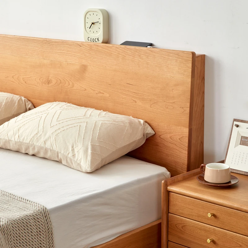 原木风中式悬浮大床双人床家用实木床吃饭简约主卧1.5米双人床