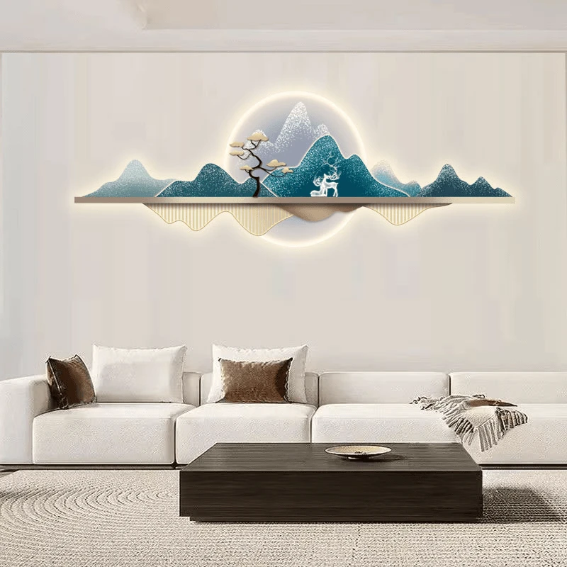 新款LED山水灯画客厅现代简约高档装饰画沙发背景氛围精雕装饰画
