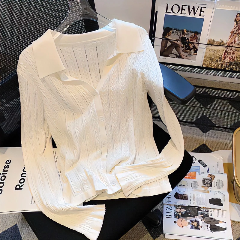 羊毛衫女洋气气质长袖针织衫显瘦短款设计感小众外套白色打底毛衣