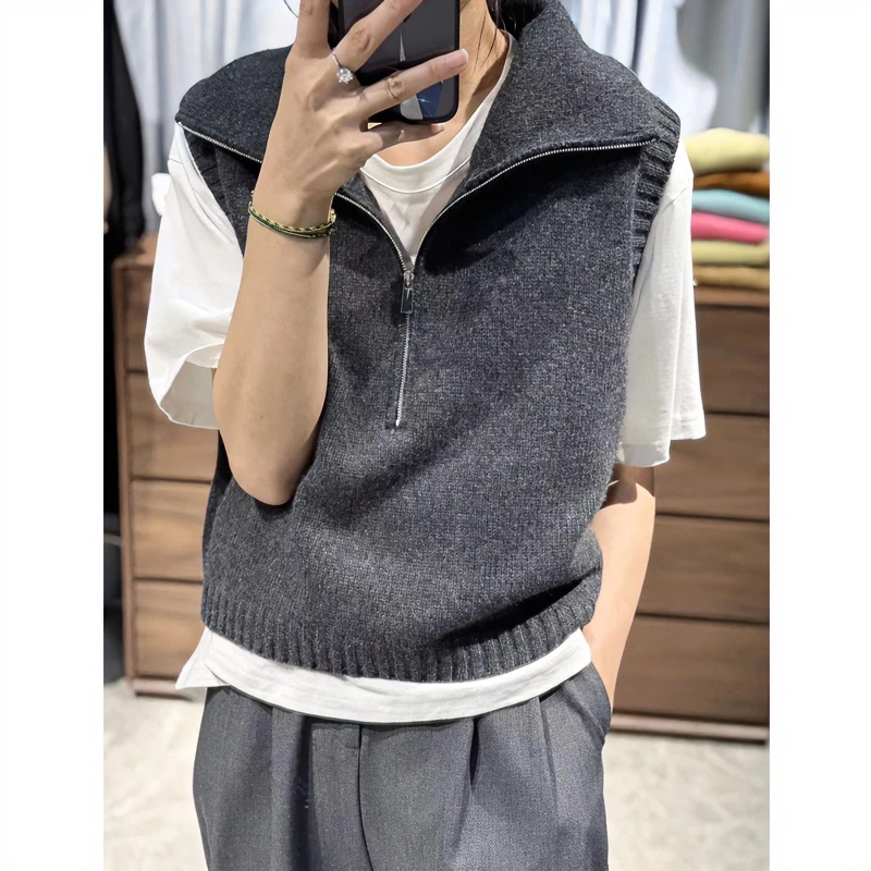 羊毛坎肩马甲女时尚休闲百搭背心网红马夹简约上衣针织衫宽松毛衣