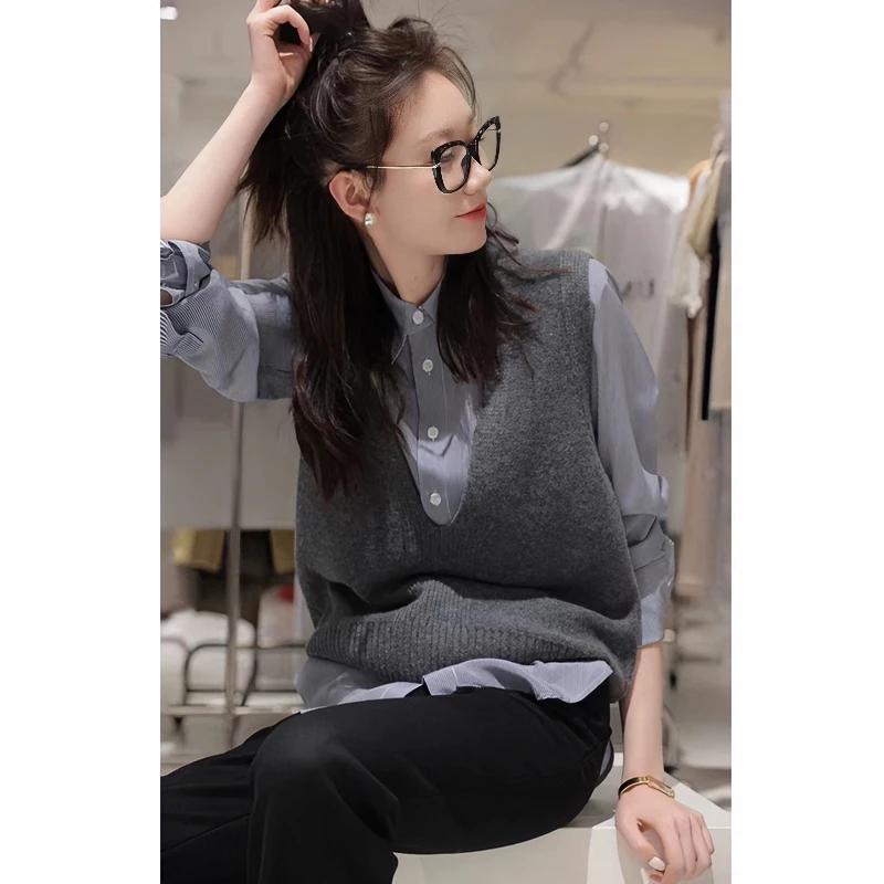 羊毛气质网红针织马夹女装休闲外穿马甲百搭复古减龄上衣无袖毛衣