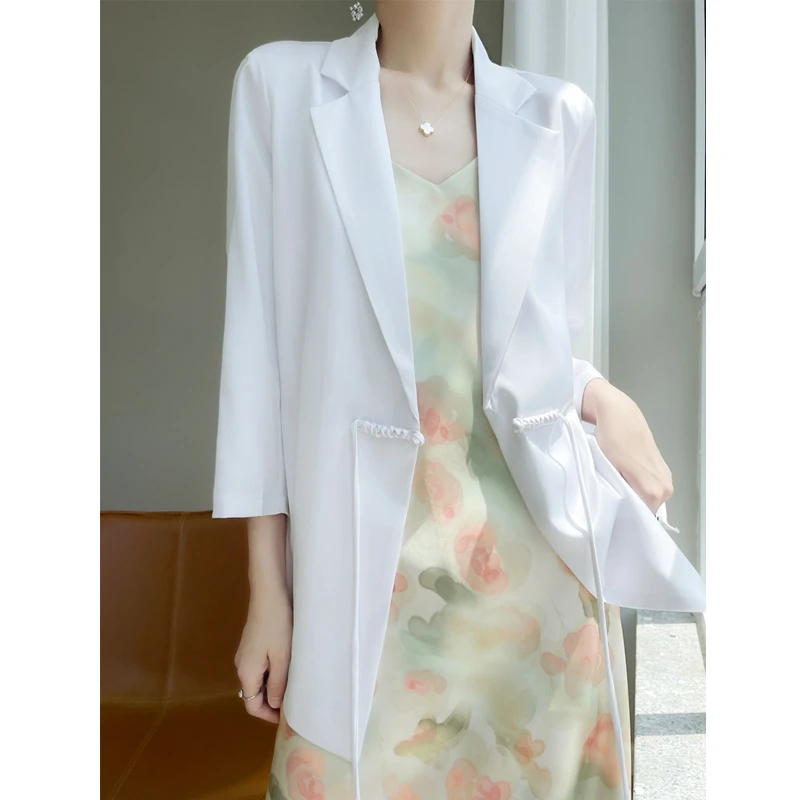 桑蚕丝夏季西装女气质休闲百搭上衣宽松薄款时尚职业韩版白色西服
