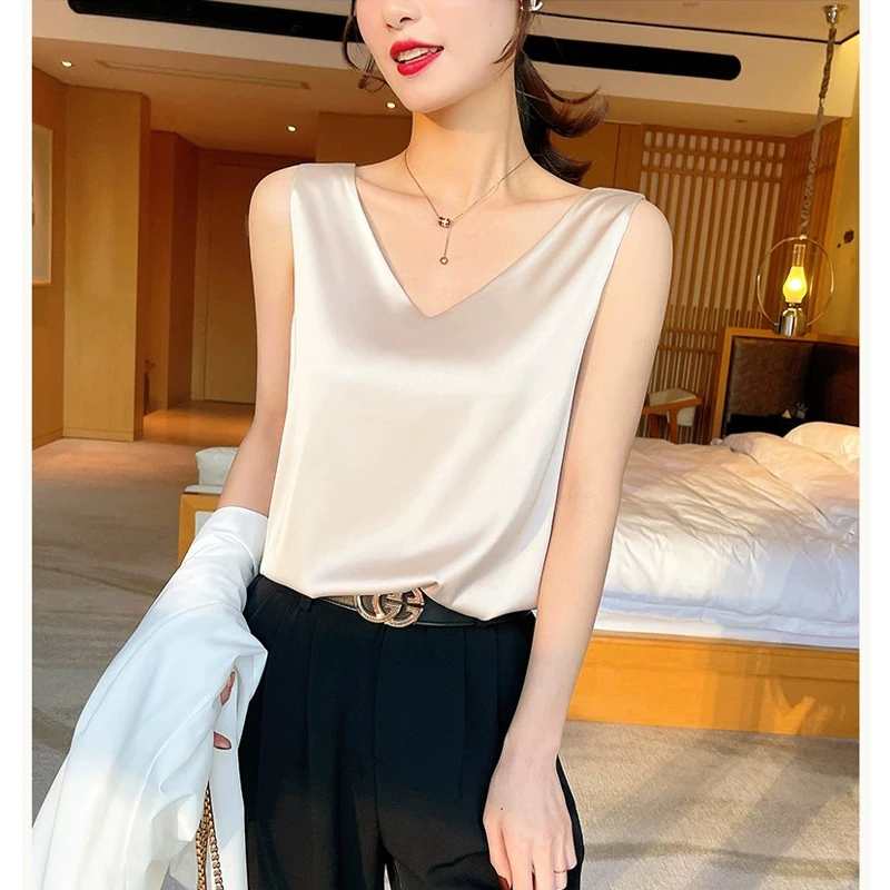 桑蚕丝夏季吊带背心女外穿宽松大码气质美背百搭显瘦打底无袖上衣
