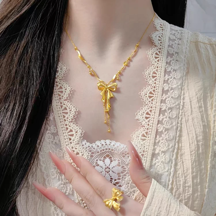 铜合金项链 不掉色在逃公主蝴蝶结流苏项链女时尚百搭小众锁骨链