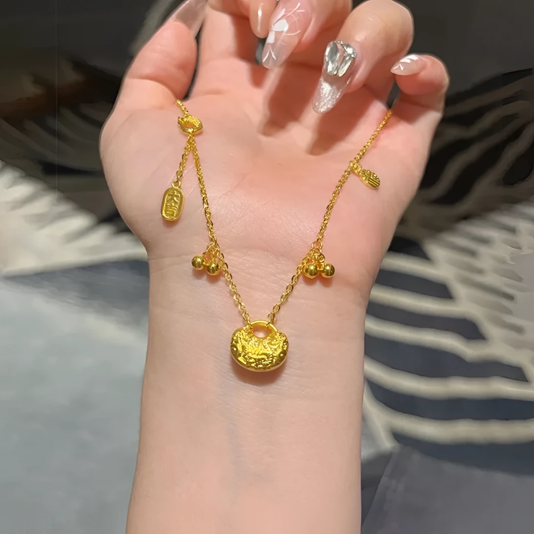 铜合金项链 时尚新中式元宝祥云项链复古气质不掉色设计感锁骨链