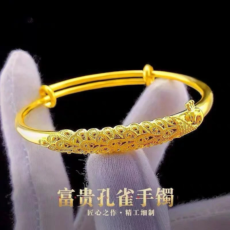 铜合金手镯     新中式富贵孔雀手镯女时尚百搭气质感精美镯子送