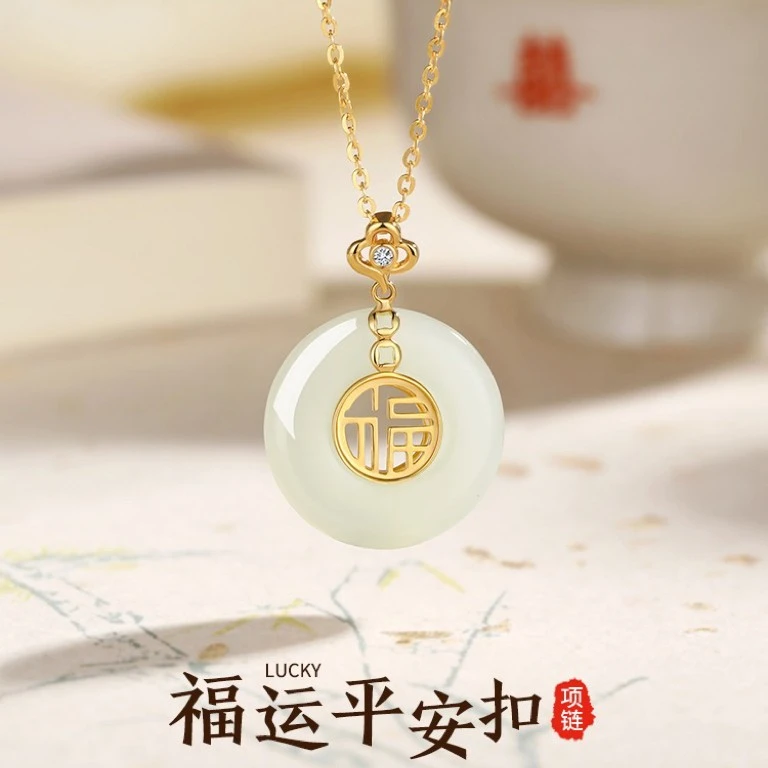 钛钢项链 时尚新款不掉色镂空福运平安扣项链百搭锁骨链