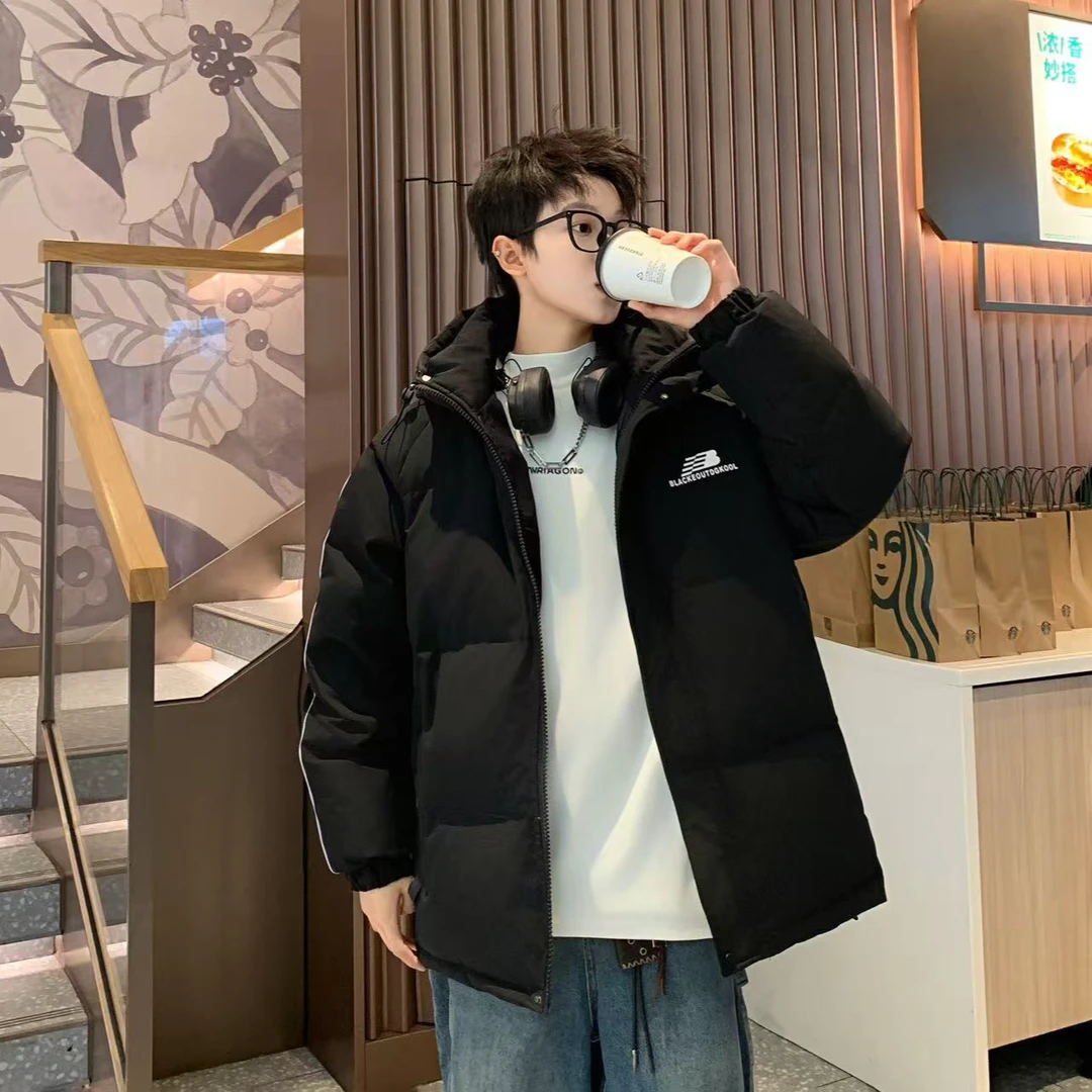 中学生青少年学院风条纹简约大气时尚百搭宽松潮流羽绒服外套冬