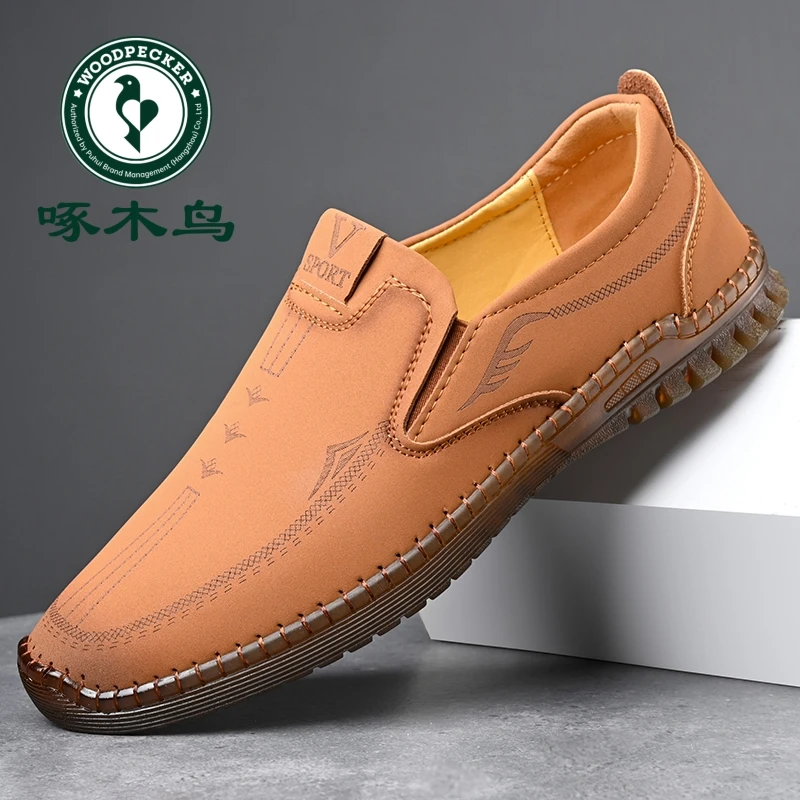 啄木鸟男鞋软皮软底防滑皮鞋男百搭休闲透气鞋子男士驾车豆豆鞋男