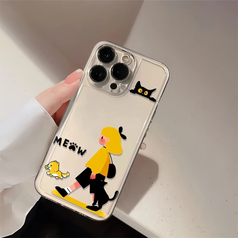 黑猫女孩适用苹果13手机壳iPhone15全包OPPO华为vivo小米14保护套