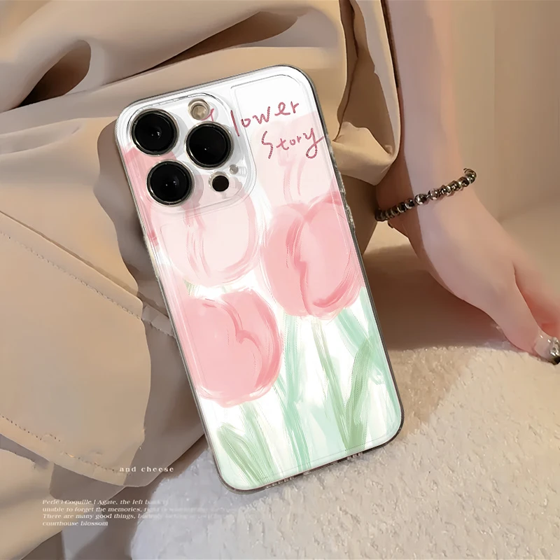 粉郁金香苹果14个性iPhone15手机壳全包OPPO华为vivo小米13保护套