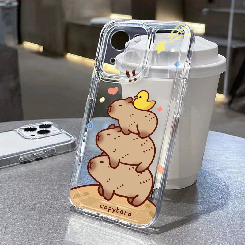 三只水豚苹果华为vivo小米oppo透明手机壳荣耀iPhone15防摔保护套