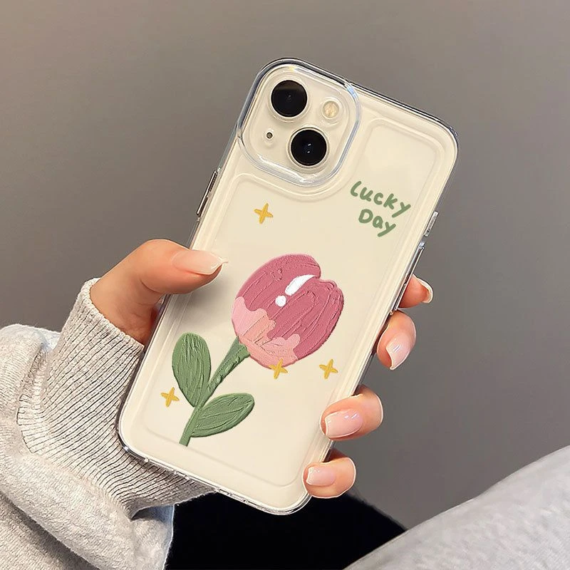 小清新郁金香适用苹果14手机壳iphone13pro女款11防摔12xsmax透明