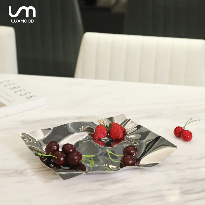 LUXMOOD勒慕北欧现代轻奢波浪纹托不锈钢装饰摆件客厅轻奢摆件