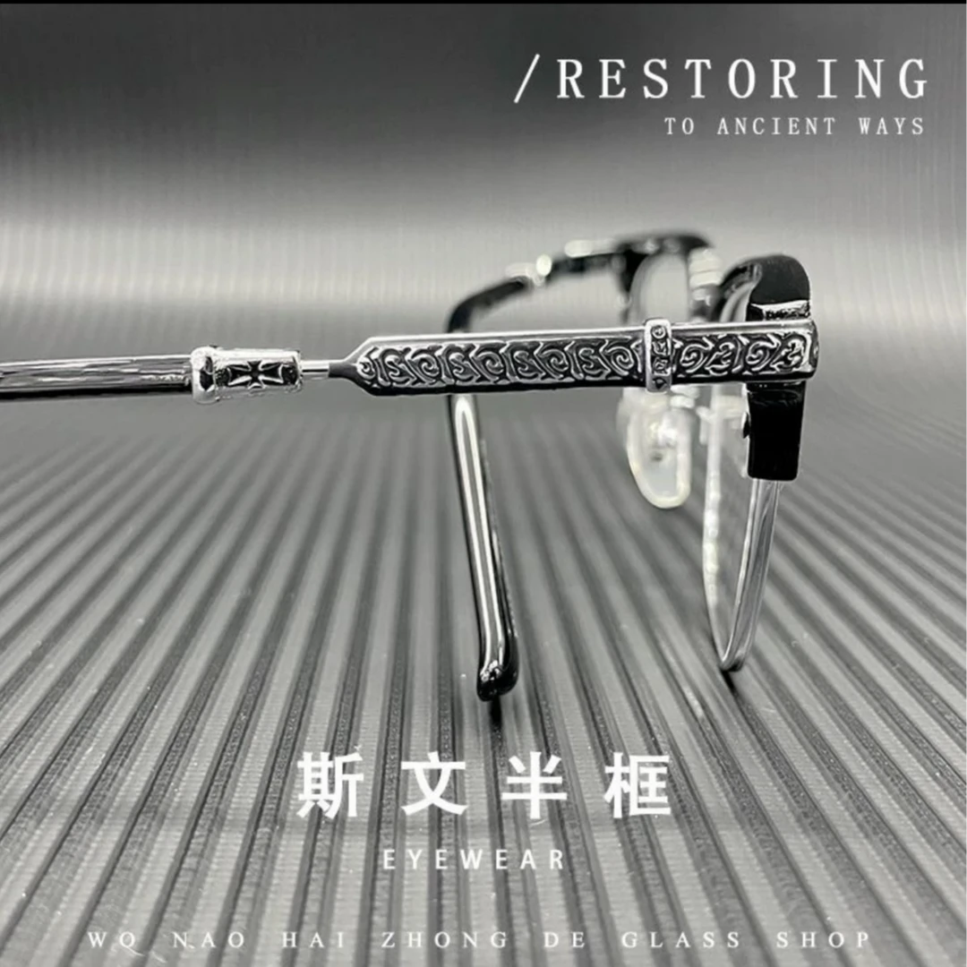 克罗周董加宽超轻纯钛简单复古简约黑框平光大框定制成品光学镜