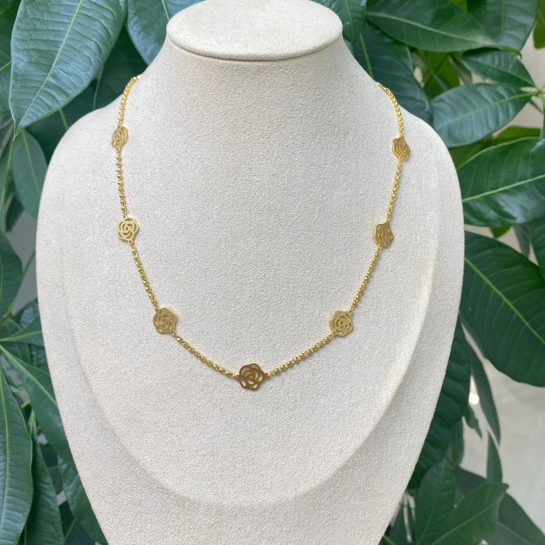 「MJ」足金999爆闪山茶花黄金套链 司凤同款 时尚淑女百搭