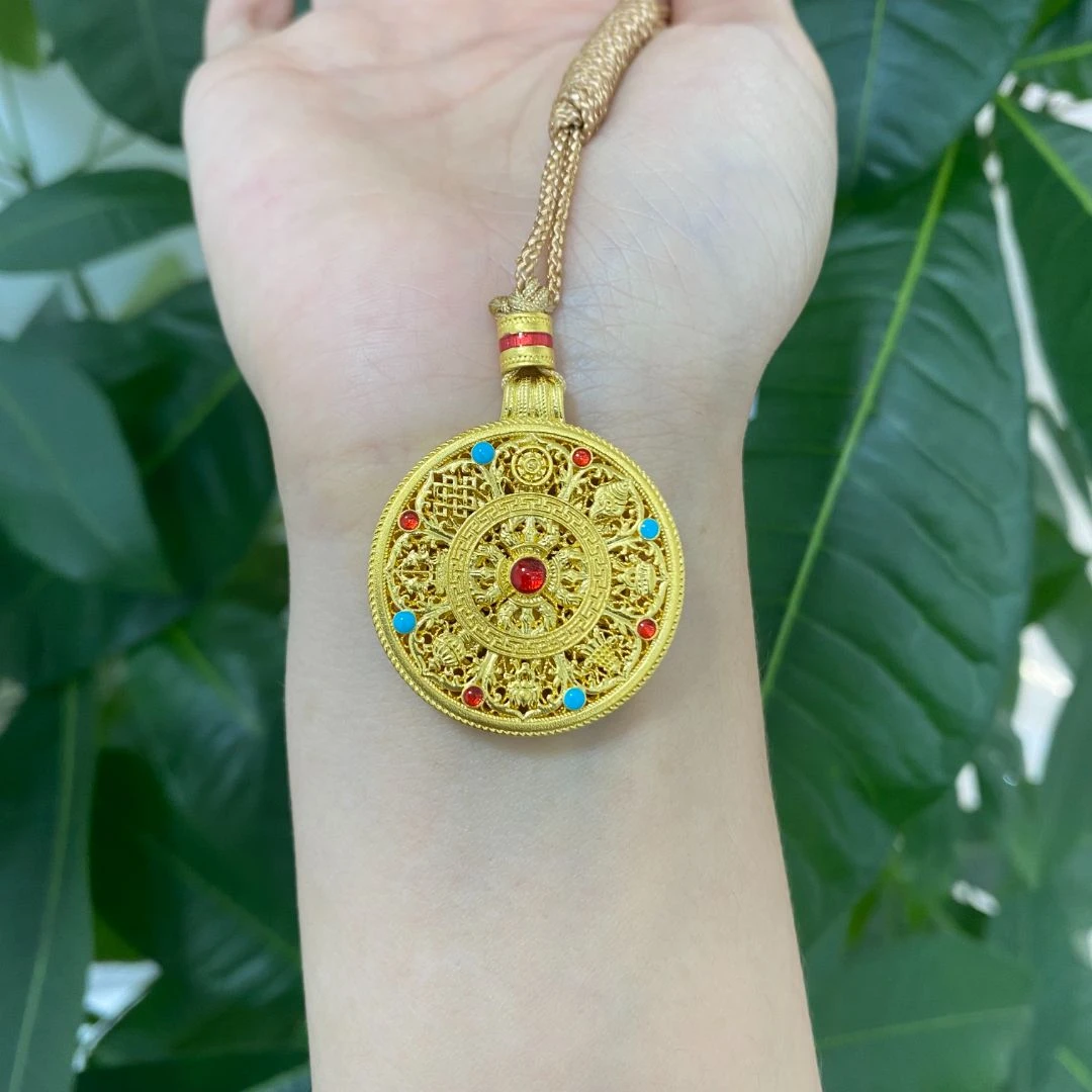 「MJ」足金999古法珐琅八宝金罗盘黄金吊坠