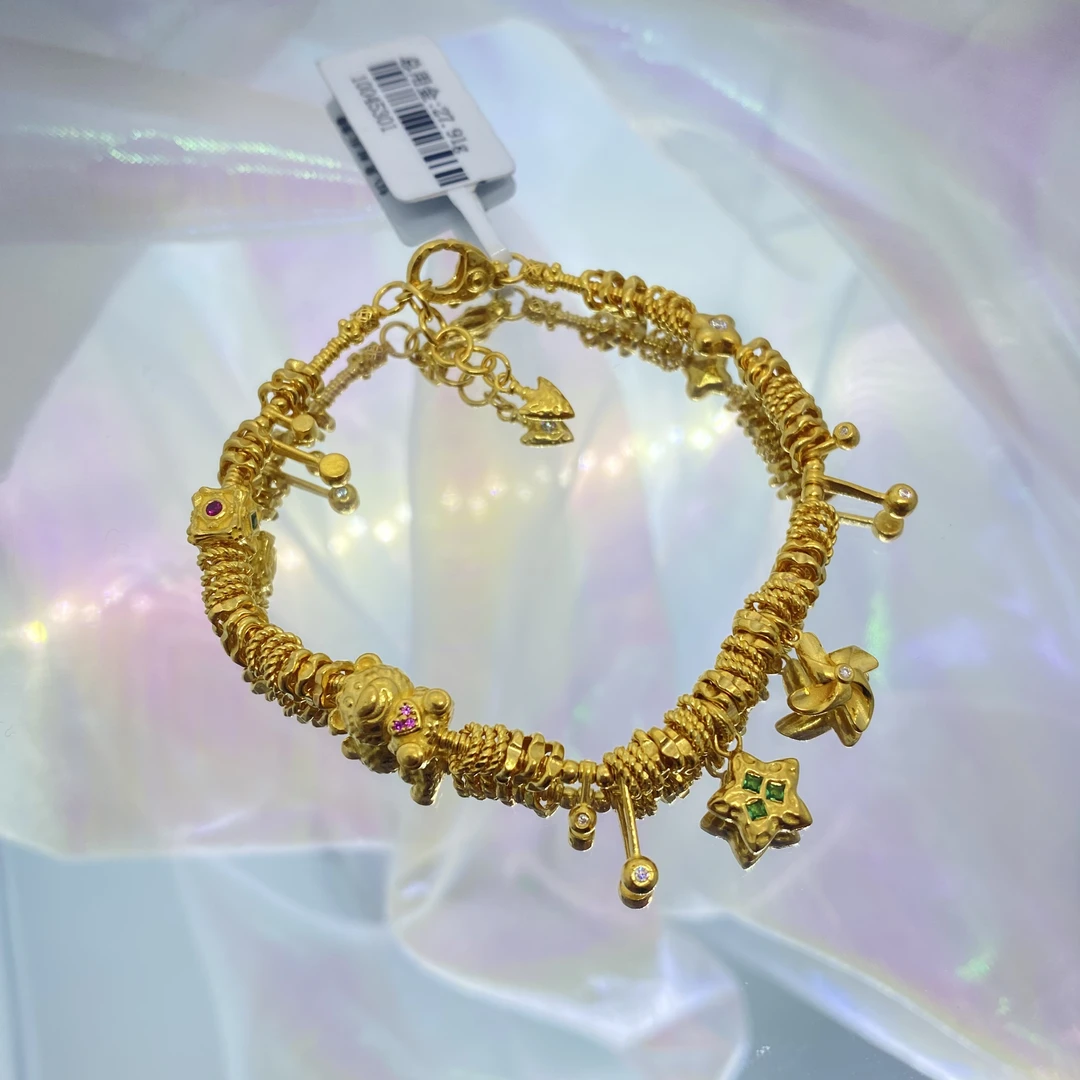 「MJ」足金999古法星星盘缠黄金手链（27.91克）