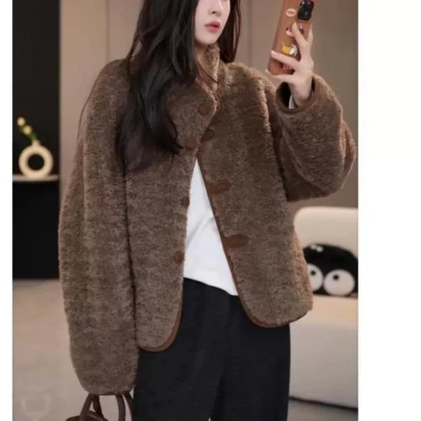 羊羔毛外套女士冬季复古新款两面穿加绒保暖夹克皮毛一体上衣