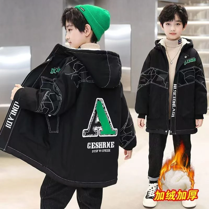 男童加绒外套冬装2024新款男童棉服派克服男孩棉衣中大童加厚外套