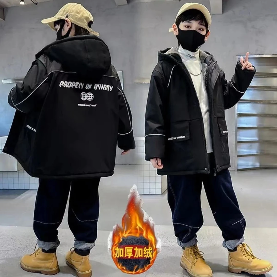 男童冬装棉服派克服加绒加厚棉袄外套2024新款中大童装男孩棉衣潮