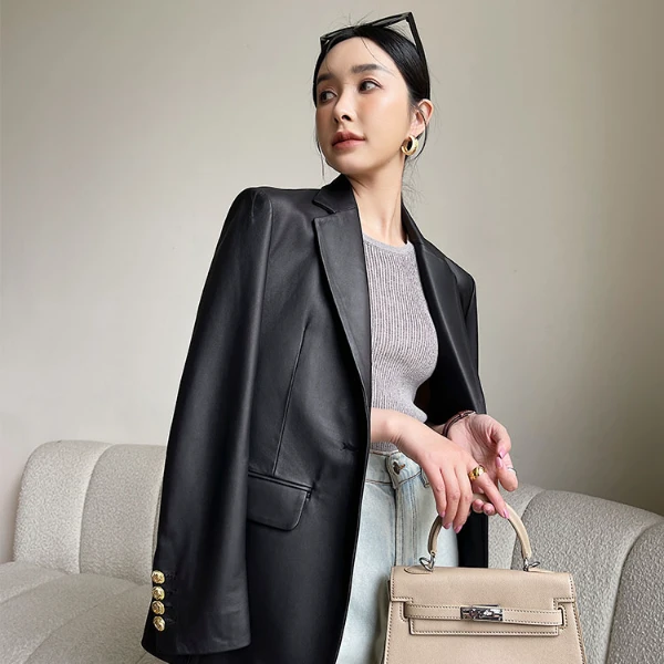 高级感皮衣外套女2024秋季新款宽松黑色pu气质皮衣西服小西服外套
