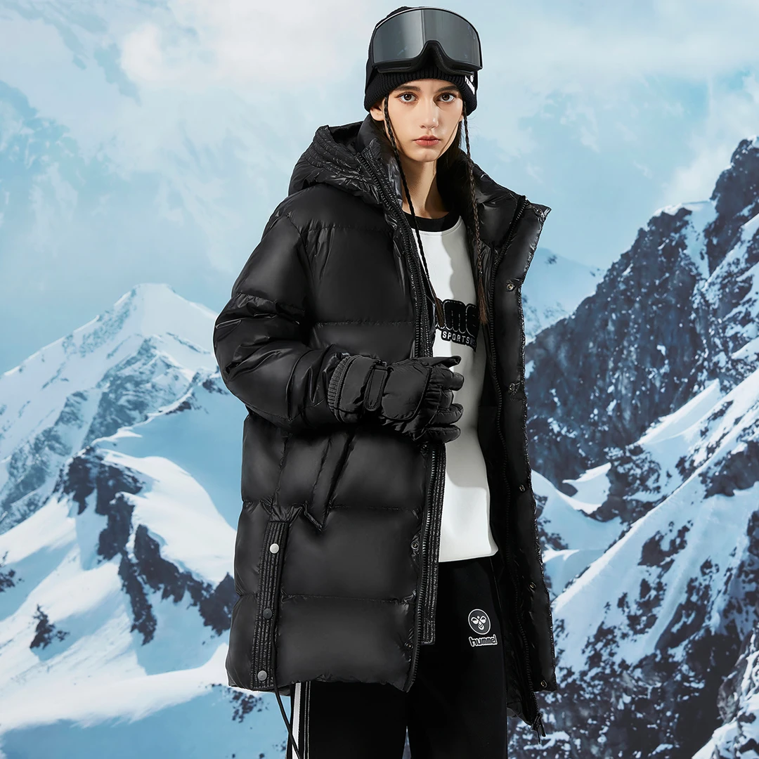 HUMMEL户外秋冬运动休闲加厚羽绒服宽松中长款防寒保暖冬季连帽