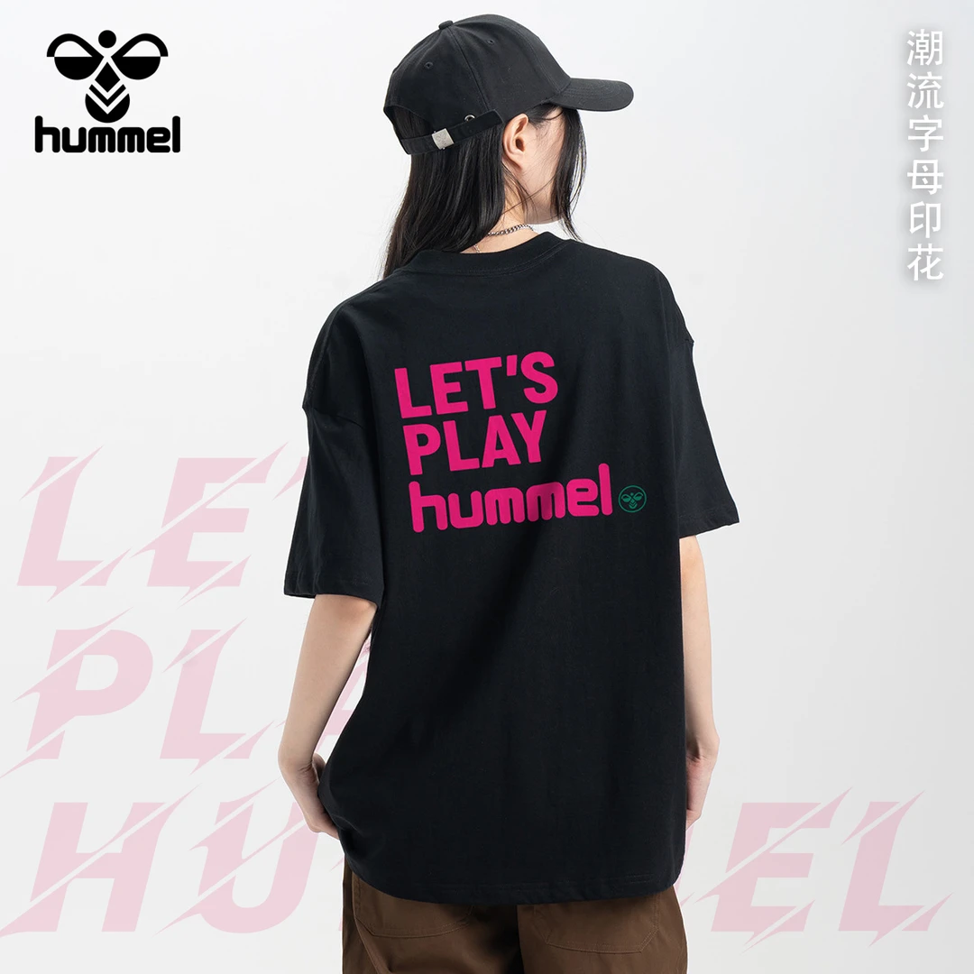 HUMMEL户外休闲运动短袖男夏季薄款潮流印花半袖百搭情侣美式t恤