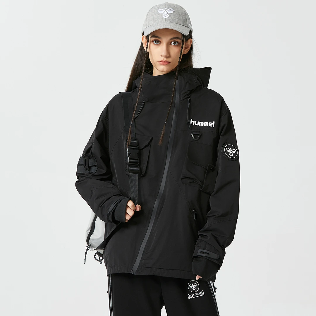 HUMMEL秋季斜拉链运动户外连帽软壳山系夹克外套