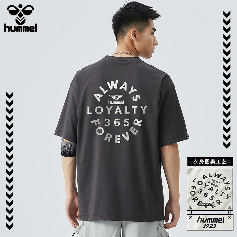 HUMMEL夏季休闲半袖宽松潮流圆领短袖百搭运动街头印花春夏T恤