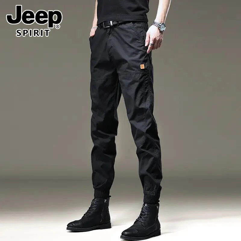 jeep吉普高端美式拼接宽松工装裤男2025秋冬新款束脚潮流休闲裤子
