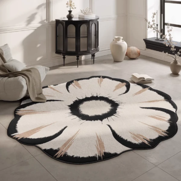 花朵圈绒地毯地垫儿童房圆形网红地毯卧室垫床边毯地毯客厅沙发